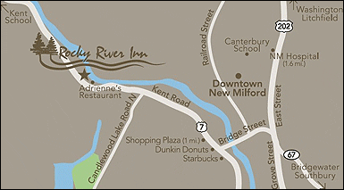 New Milford Connecticut Lodging Location Map